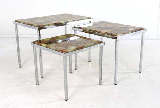 Image 1 of Set of 3 nesting tables epoxy Hollwood regency vintage