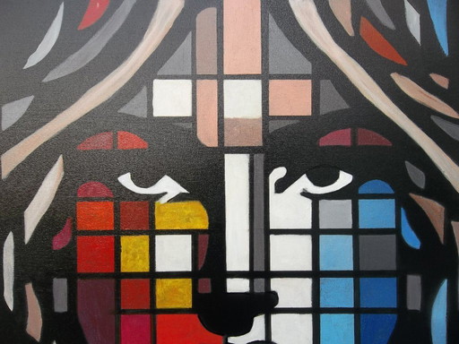 Dipinto astratto del pittore 2Luss'Art – Ritratto geometrico – 60 x 60 cm