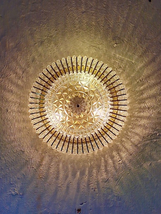 Image 1 of Plafondlamp van glas en messing van Ernst Palme / Palwa, jaren 70.