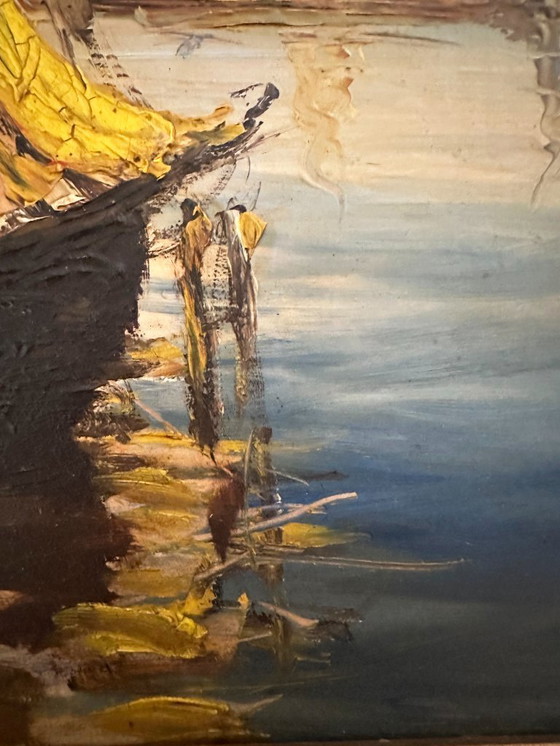 Image 1 of Sehr altes impressionistisches Ölgemälde eines Mittelmeerhafens