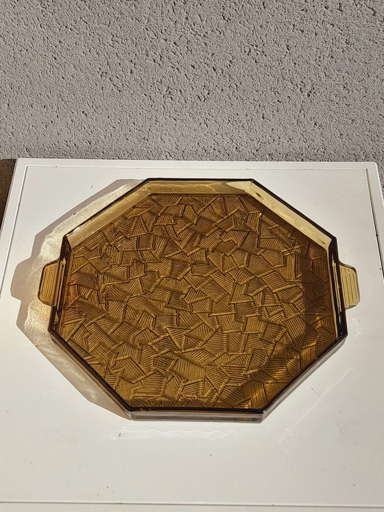 Image 1 of Bandeja de cristal ahumado Art Déco