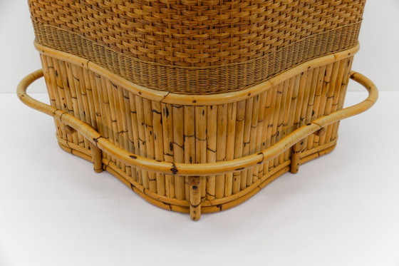 Image 1 of Bamboe bar met 5 bamboe barkrukken, jaren 1950, Italië