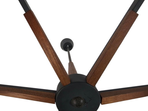 Vintage - Denmark - 6-armed ceiling lamp - teak - metal - opal glass - 60's