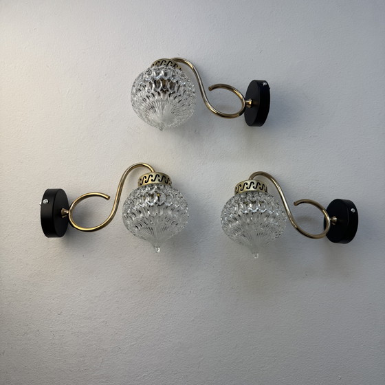Image 1 of Lot 3 Antique Glass Wall Lights 1970 Vintage