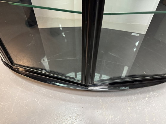 Image 1 of Rare Mid-Century Italian Design Glass Display Cabinet with White Leather Doors in Black Wooden Frame by Rossi di Albizatte. 