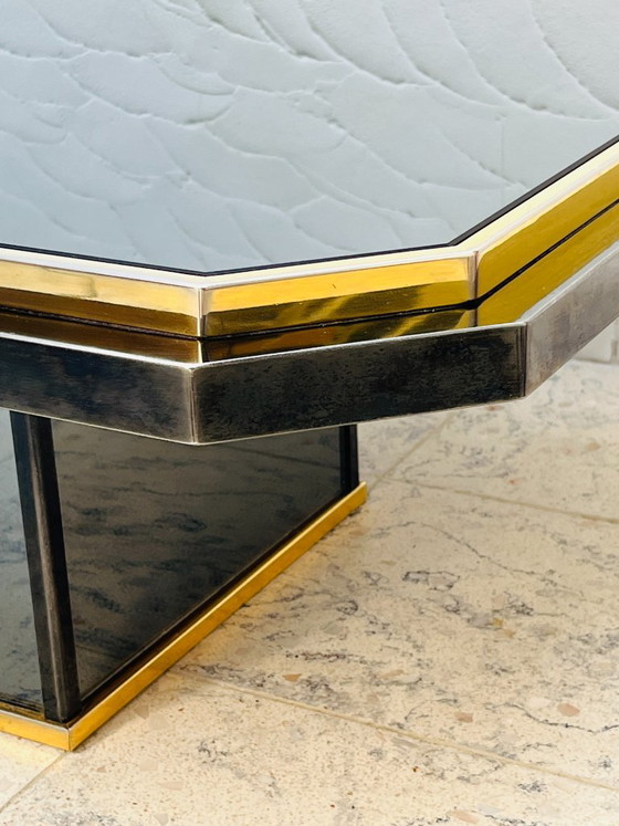 Tweekleurige salontafel van messing en zwart spiegelglas van Fedam (photo 7 of 18)