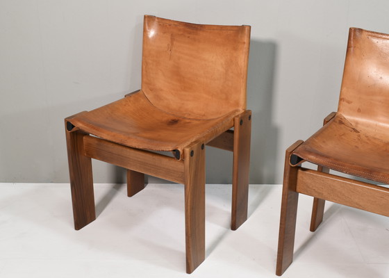 Image 1 of 4x Chaises Monk en cuir cognac par Afra & Tobia Scarpa pour Molteni, Italie 1974