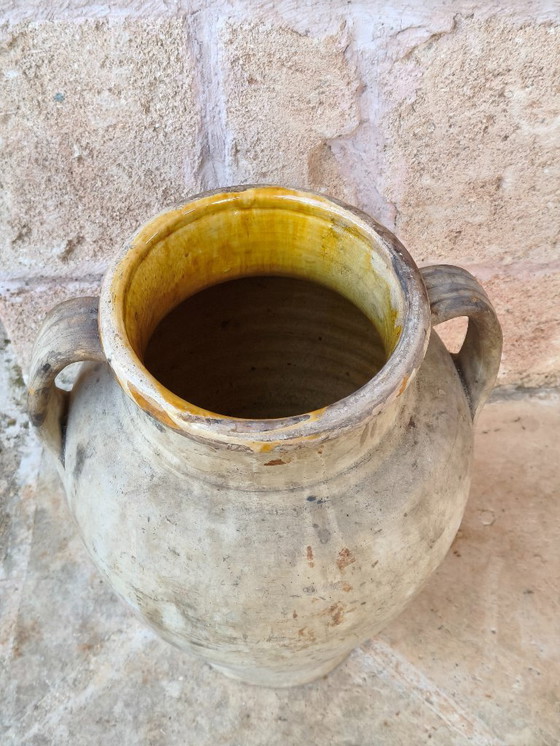 Image 1 of pot en terre cuite émaillée ancienne – pot à olives vintage