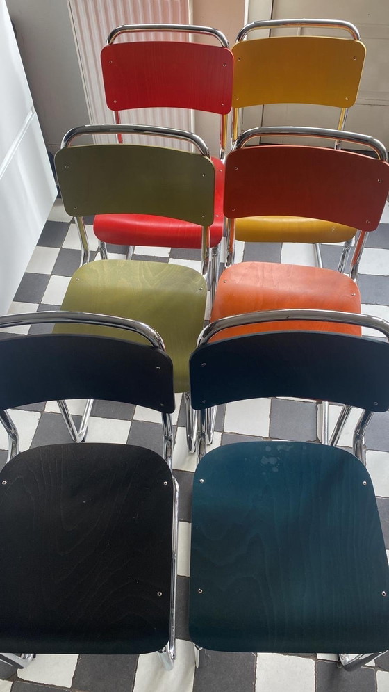 Image 1 of 6 x Chaises de salle à manger originales néerlandaises W.H. Gispen
