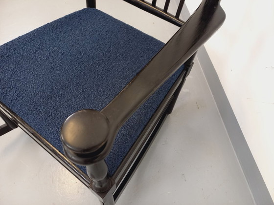 Image 1 of Fauteuil rocking-chair suédois de Karl Axel Adolfsson pour Gemla vintage en bois noir et tissu bouclette des années 50 60