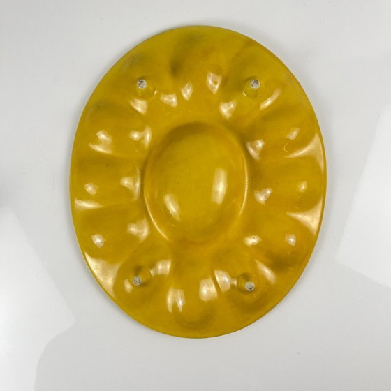 Image 1 of Yellow ceramic egg plate/display stand with hen, 20th century.