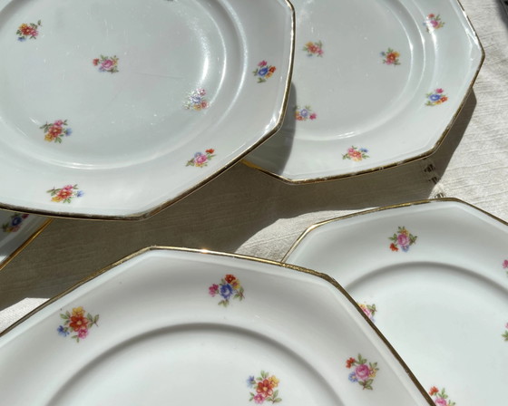 6 platos llanos de porcelana francesa floral LAMOTTE – Loza, Porcelain (photo 12 of 20)