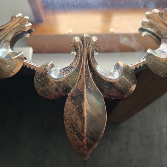 Image 1 of Vintage Fleur-de-Lis Wall Mirror – Copper Bronze Patina – 47 cm