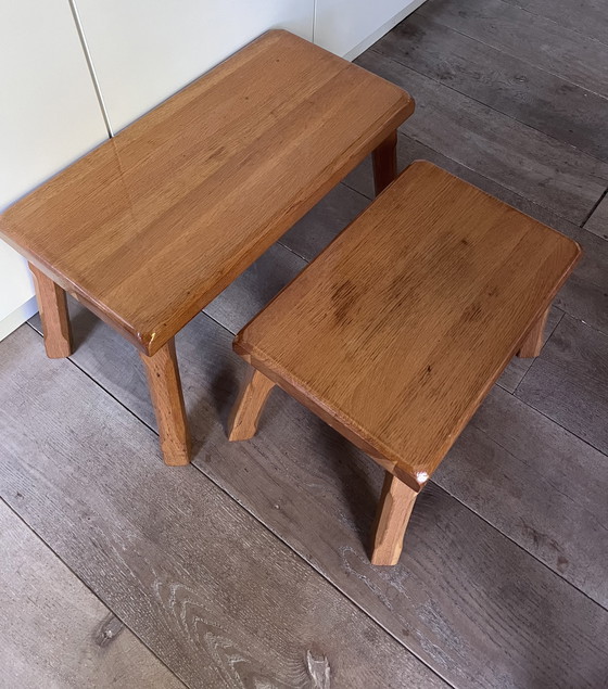 Image 1 of Set of two brutalist oak side tables
