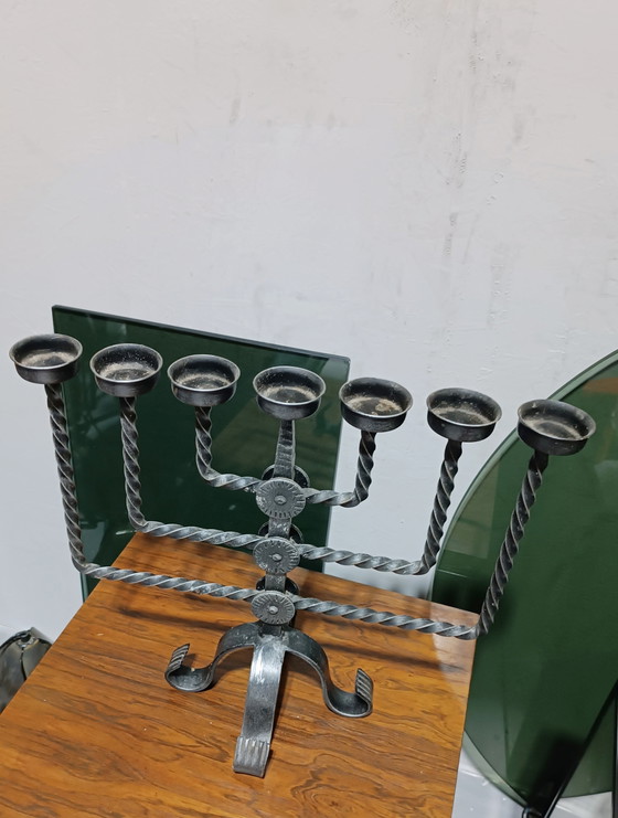 Image 1 of Vintage brutalist wrought iron candle holder 