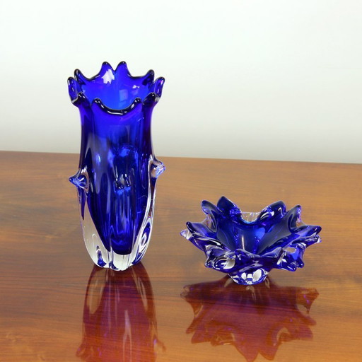 Cobalt Blue Art Glass Set By Jaroslav Taraba For Lednické Rovne, Czechoslovakia, 1960s