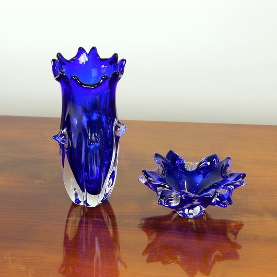 Image 1 of Cobalt Blue Art Glass Set By Jaroslav Taraba For Lednické Rovne, Czechoslovakia, 1960s