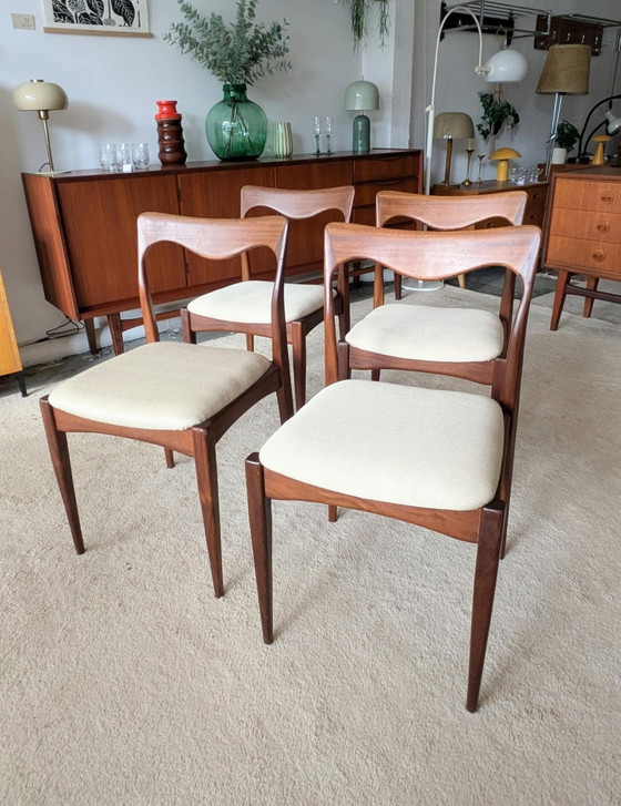 Vintage Set of 4 Teak Dining Chairs – Textile, Wood (photo 2 of 9)