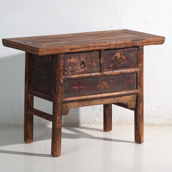 Consolle cinese antica con tre cassetti e patina scura – Cina, circa 1900 – Console (photo 4 of 40)