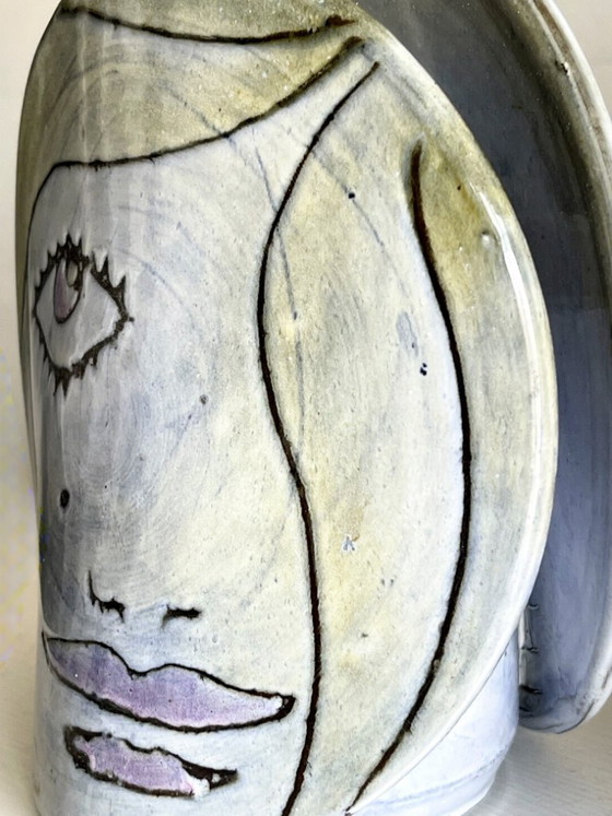 Image 1 of Face sculpture vase signed Michel Argans – artistic ceramic – contemporary style – 17cm