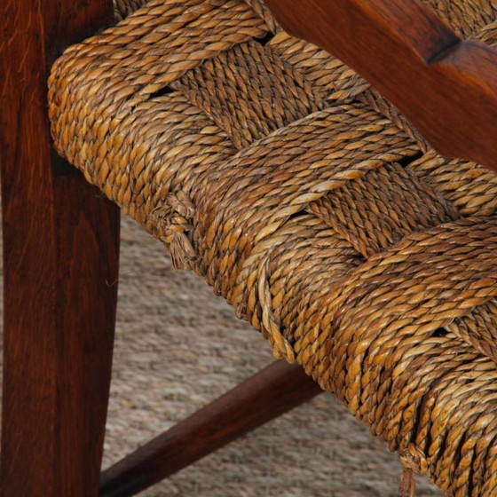 Image 1 of Paar Sessel aus Eiche und Seil, französische Handwerkskunst aus den 1940er Jahren