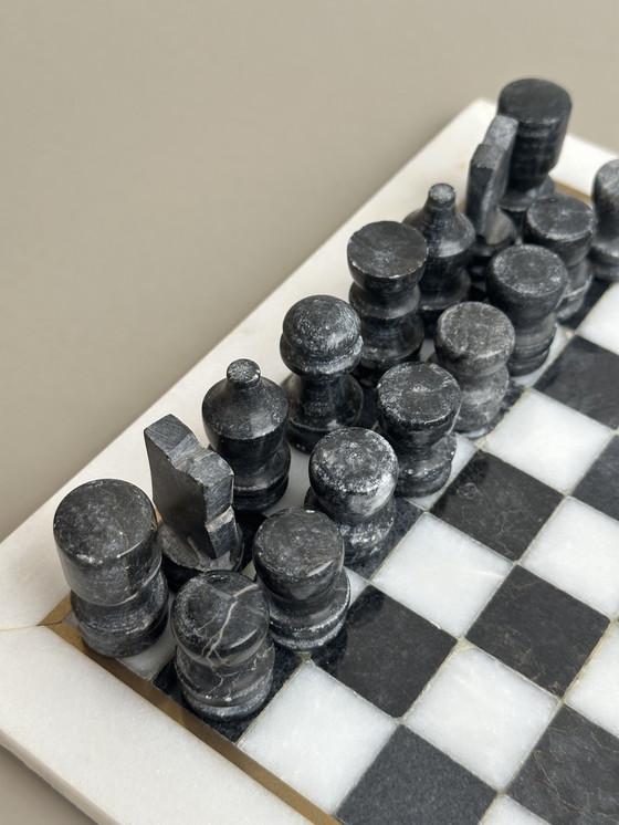 Image 1 of Vintage marmeren schaakspel schaakbord zwart wit