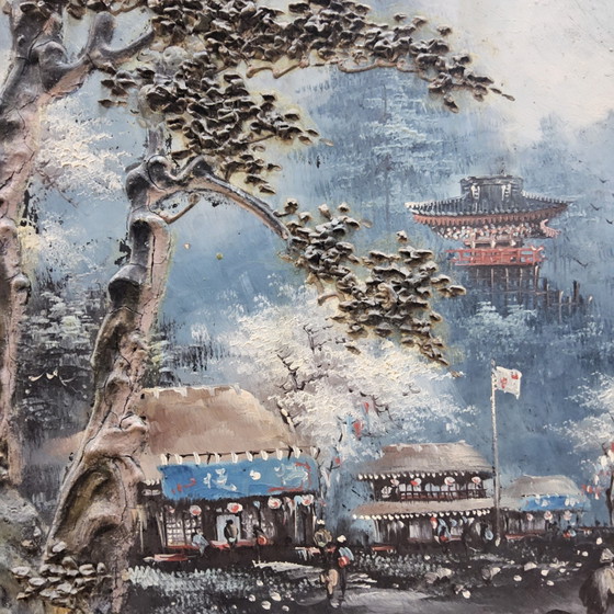 Vintage Rood Chinees Kamerscherm (Traditioneel Landschap Tempels) Oosters / Bohemian Paravent – Kamerschermen (photo 8 of 15)