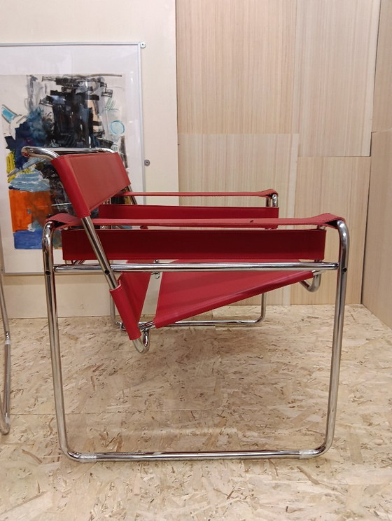 Image 1 of KNOLL Studio Set van 2 WASSILY B3 fauteuils (NIEUW) in rood leer