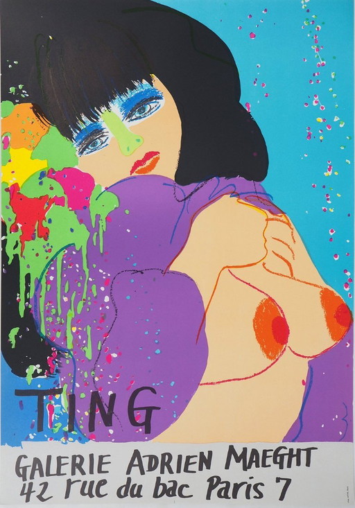 Walasse Ting: Blue: Intimate Moment, Original Signed Lithograph – lithos zeefdrukken, Paper