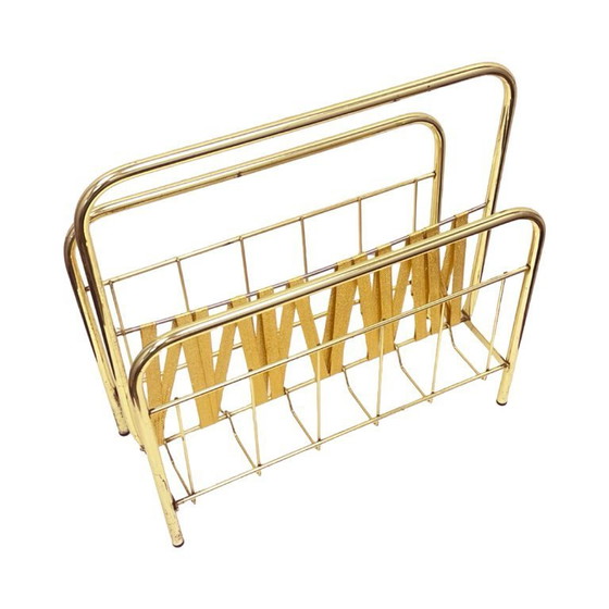 Image 1 of Vintage krantenrek van messing en stof, jaren 70, Duitsland, Hollywood Regency-stijl.