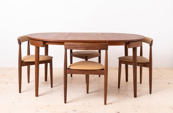 Image 1 of Teak Dining Set by Hans Olsen, 4 Chairs, Round Table, Danish Modern, 1950s