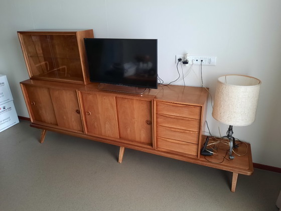 Image 1 of Vintage 1950s sideboard with glass top cabinet