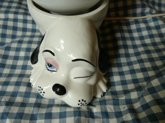 Image 1 of Keramiek en opaline hondenlamp 1960/70 Gesigneerd Bassano Italië