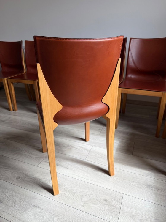 Image 1 of Original Matteo Grassi designer chairs in rare cognac leather – set of 8 in
