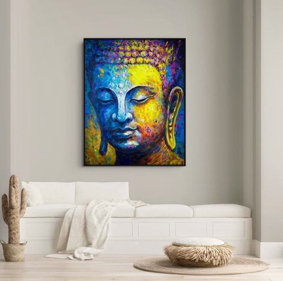Image 1 of Unique hand-painted Buddha painting "Silent Strength" – Seksak Jaichumchen – 100 × 120 cm