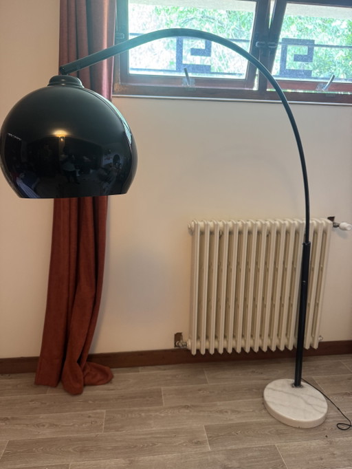 Lampadaire type Arco vintage – Années 60/70 – Marbre et métal laqué noir