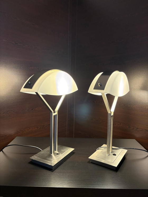 Une paire de Lampes de Peters Design-Allemagne, milieu du siècle., Métal, Plastique, Blanc (photo 3 sur 9)