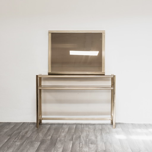 Console et miroir d'entrée style Hollywood Regency, antiquités modernes des années 1970