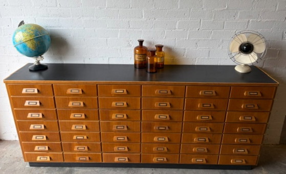 Vintage mid-century apothekerskast,apotheekkast,ladekast, Ladekasten, Hout, Metaal, Bruin (foto 5 van 14)