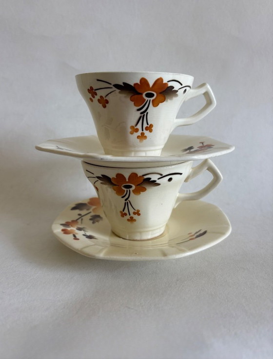 Image 1 of Set of 2 Societe Ceramique "Beatrix" cups and saucers