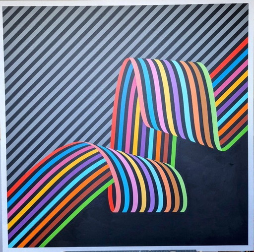  Modern abstract painting "Flow in the Wind" - colorful acrylic on MDF by Franklin van Dam (95x95 cm)