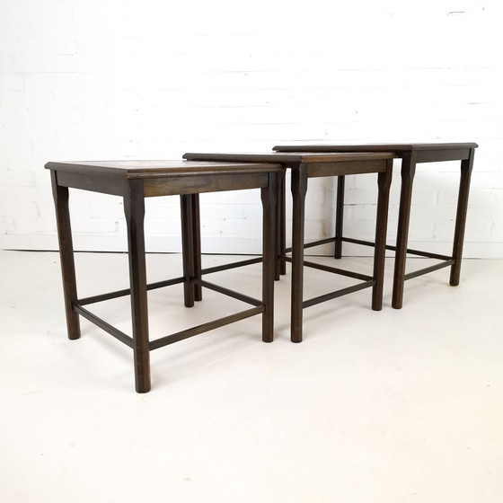 Vintage Danish design wooden nesting tables with sunburst tile – Side tables (photo 5 of 9)