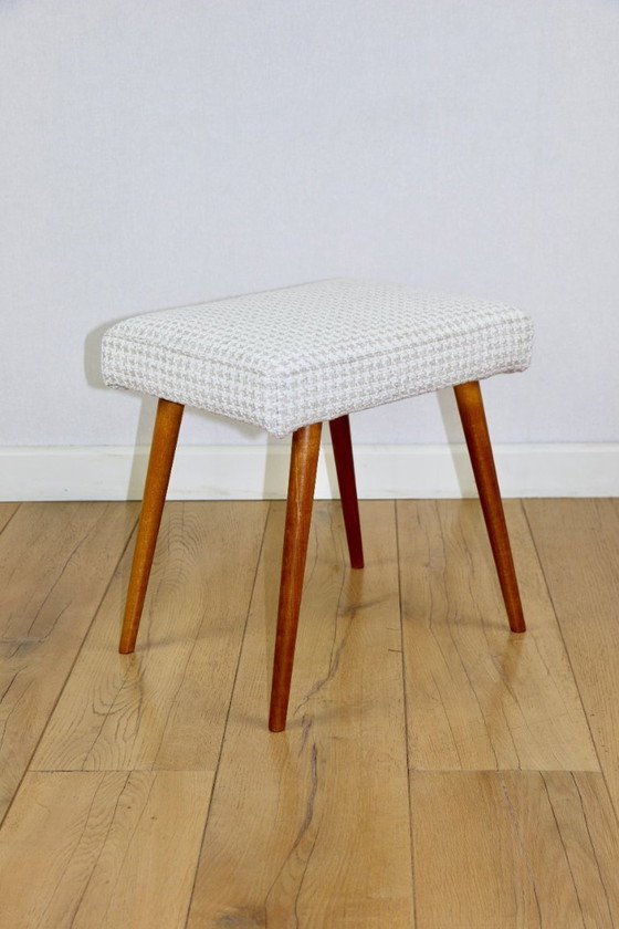 Image 1 of Cream herringbone stool seat - round beech legs