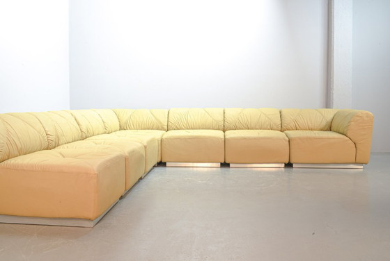 Image 1 of Distinguished Mid-Century Sandy Leather Domaine Modular Walter Knoll Sofa Designed by Bernd Münzebrock, 7 Elements. Germany, 70s
