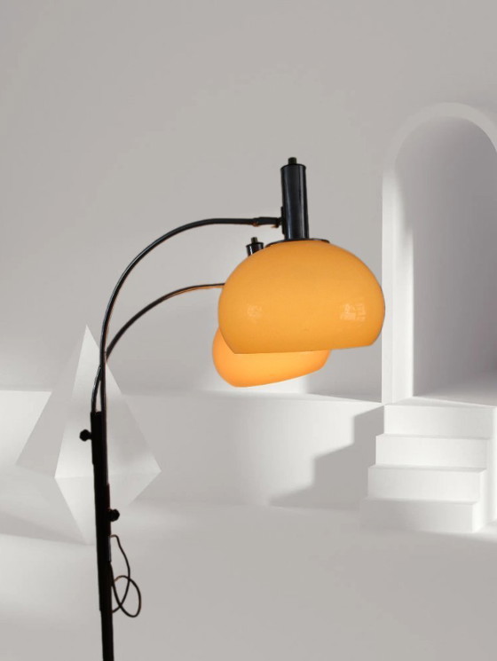 Image 1 of Dijkstra - Zeldzaam model - Space Age Design / MCM Vloerlamp met twee kappen
