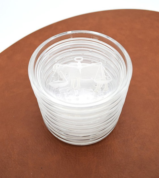 Image 1 of Sous-verres en cristal du Zodiaque Val Saint Lambert - Signé, lot de 9 - Design belge