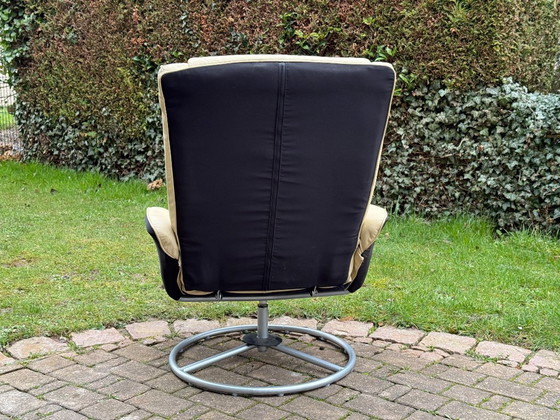 Image 1 of Vintage Ikea Malung armchair & footstool, 1999, cream white, 90s design