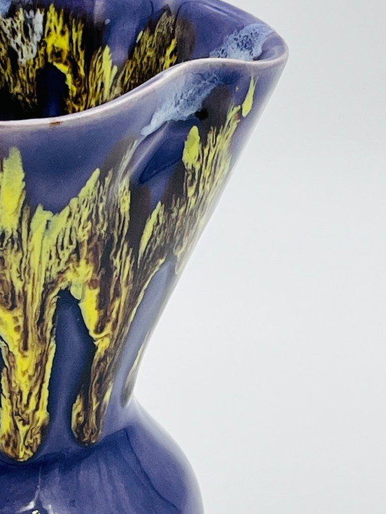 Image 1 of Deep purple Vallauris ceramic vase from the 1970s