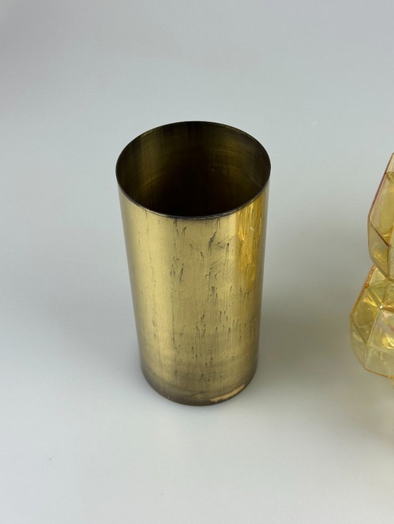 Image 1 of Lampada da soffitto anni '60-'70 Glashütte Limburg Germania vetro e ottone Space Age