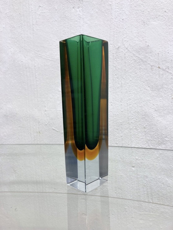 Image 1 of Vase Italien En Verre De Murano D'été Par Flavio Poli En Vert Et Orange Des Années 70